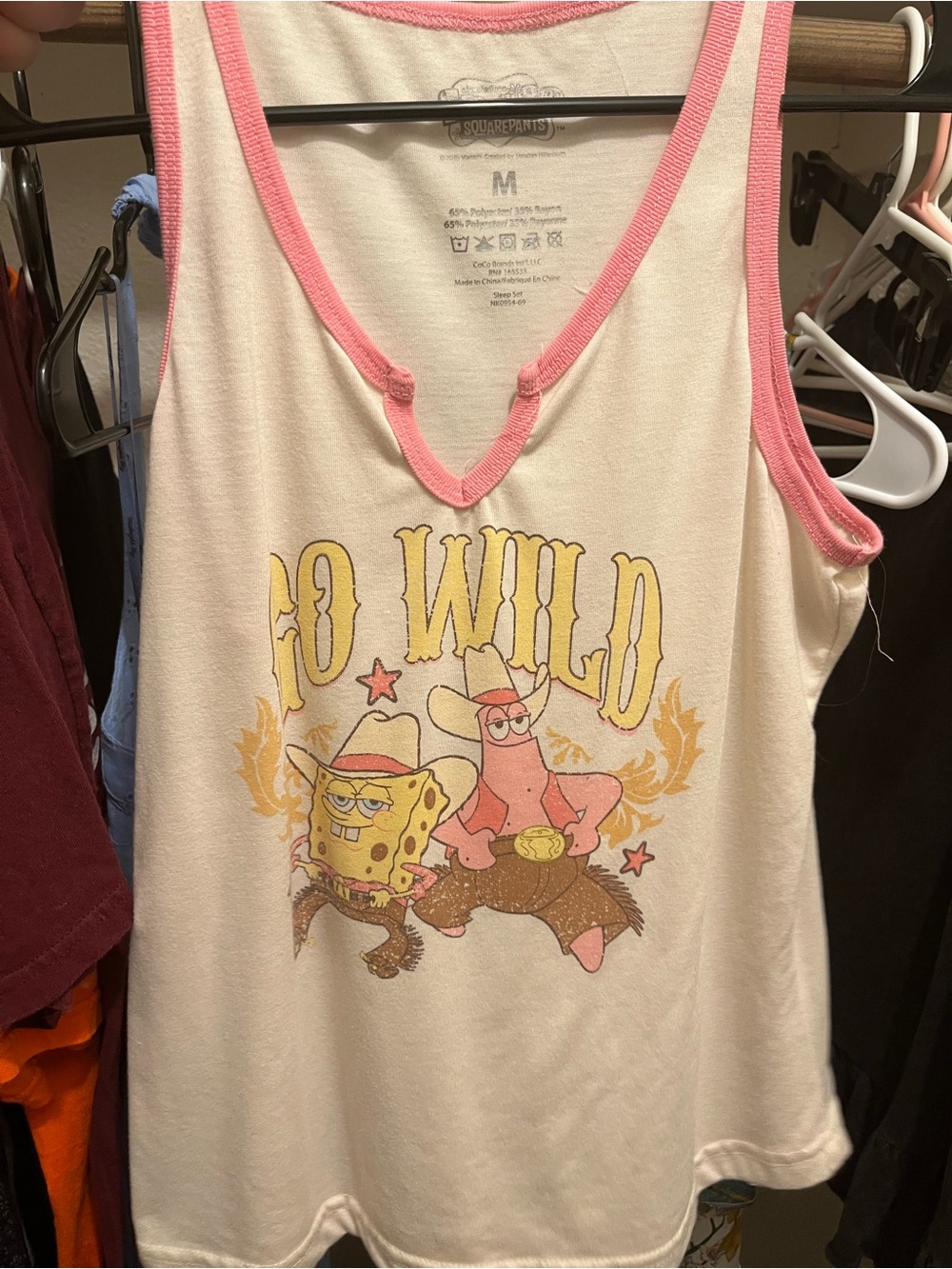SpongeBob Squarepants Women's Cream Tank Top with Pink Trim